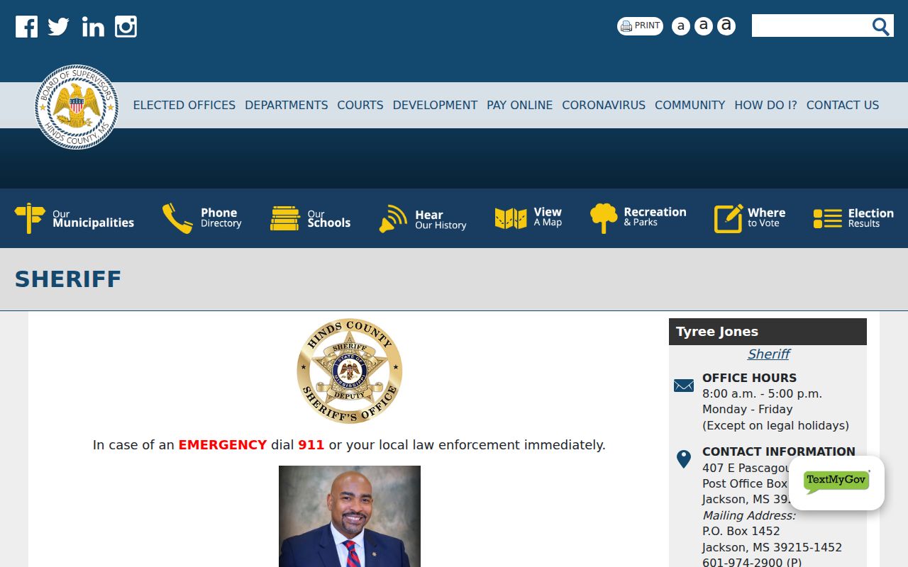 Hinds County Sheriff contacts for Joint County and State Work Facility release records